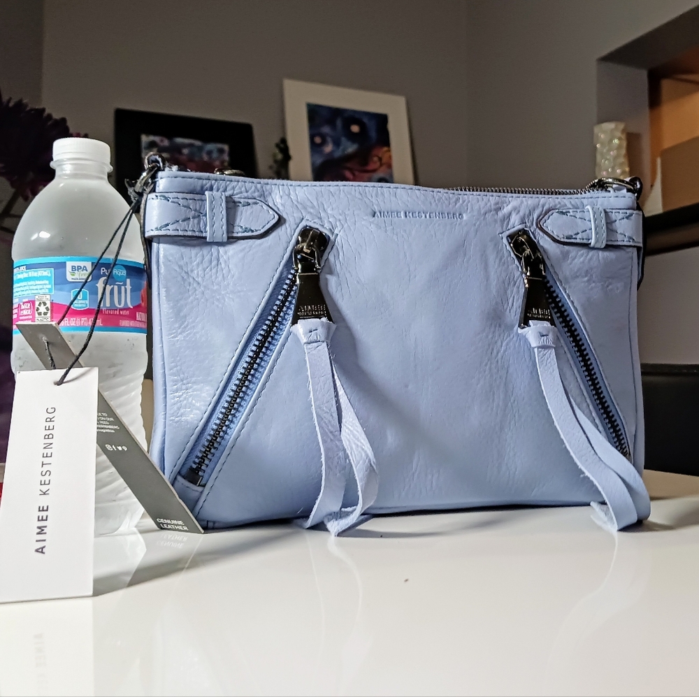 AIMEE KESTENBERG Muse City Slicker Leather Crossbody Bag Periwinkle blue